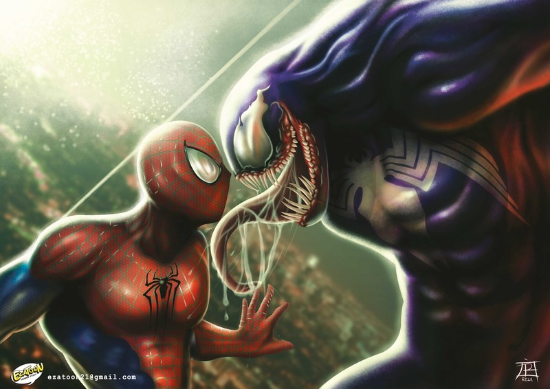 spiderman, venom, hd, 4k, artist, artwork, superheroes