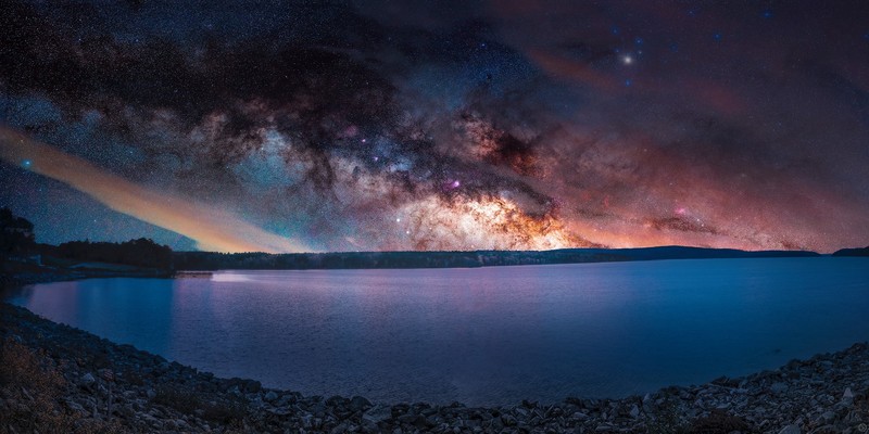 sea, landscape, stars, colorful, hd
