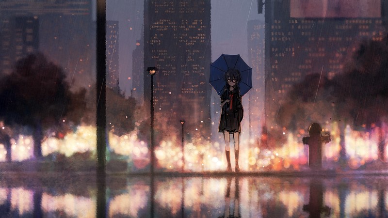 anime girl, rain, umbrella, anime, artist, artwork, digital art, hd