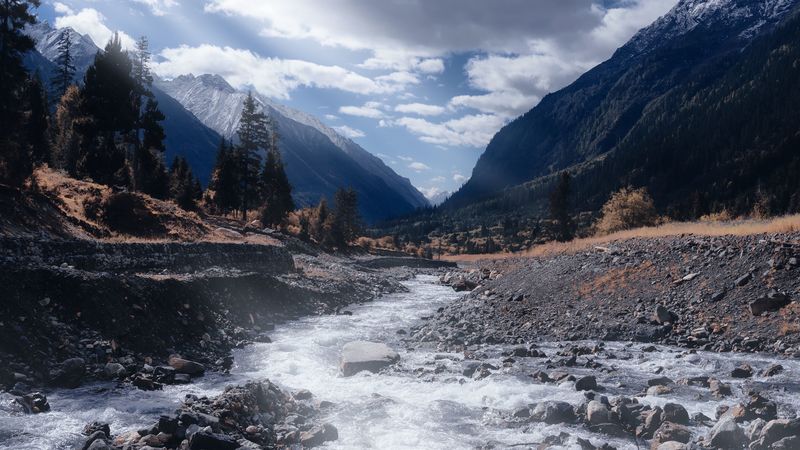 river, stream, mountains, landscape, nature, 4k