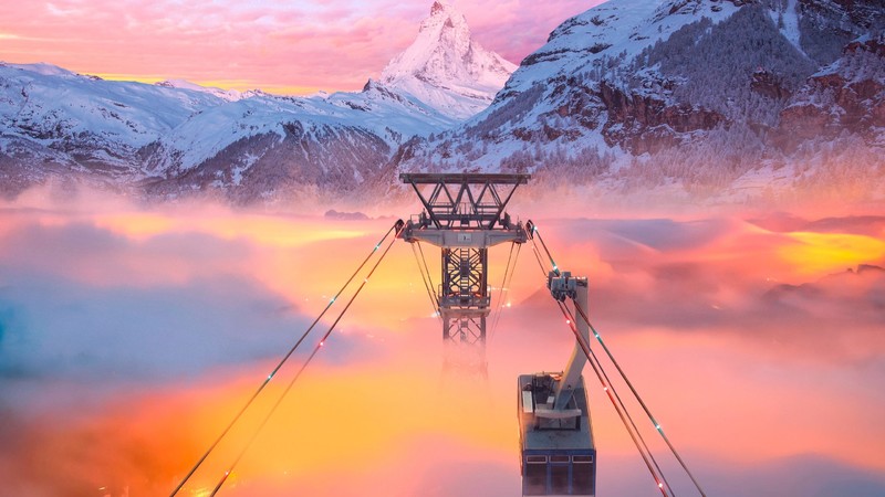 cable car, photography, hd, mountains, photoshop