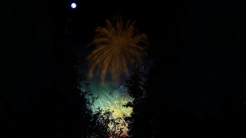 fireworks, salute, night, dark, art, 4k