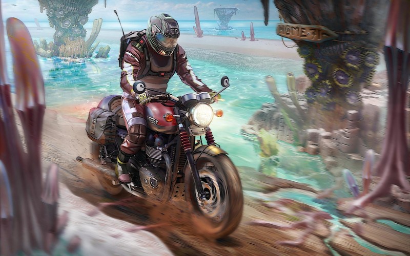 triumph, bikes, biker, artist, artwork, digital art, hd