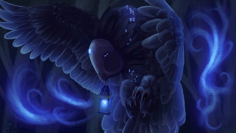 creature, bird, feathers, lantern, fantasy, art, 4k