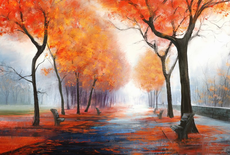 autumn, park, artist, artwork, digital art, hd, 4k, deviantart
