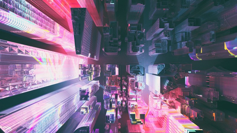 buildings, artist, artwork, digital art, hd, neon, behance