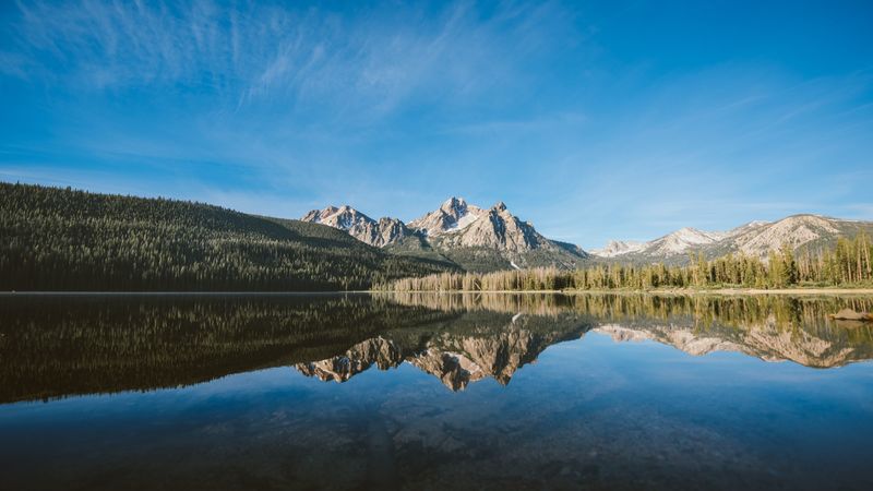 lake, mountains, forest, landscape, reflection, 4k
