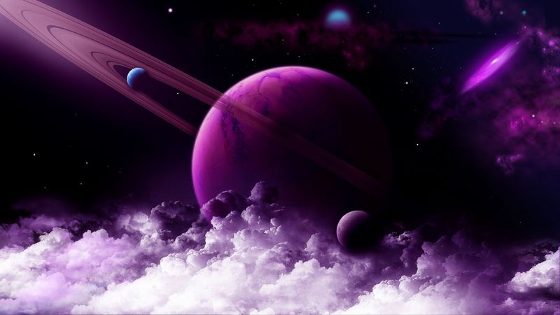 planet, ring, purple, clouds, space, 4k