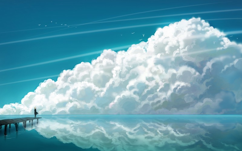 anime girl, anime, clouds, landscape, artist, artwork, digital art, hd, 4k