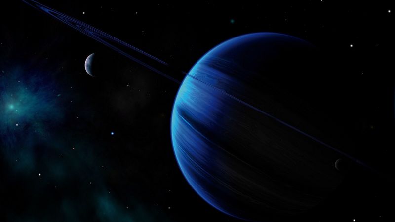 planet, ring, blue, dark, space, 4k