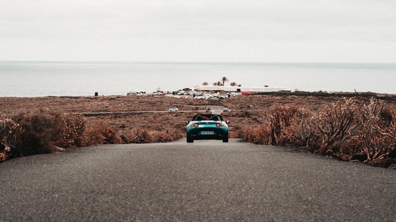 car, road, horizon, coast, landscape, 4k