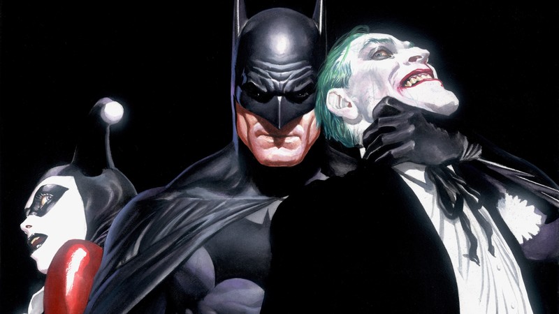 batman, joker, harley quinn, hd, superheroes, digital art, artwork, 4k
