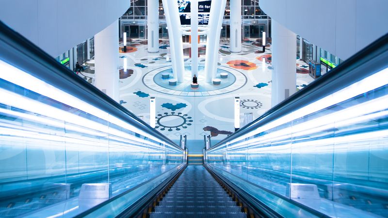 escalator, building, interior, backlight, architectur, 4k