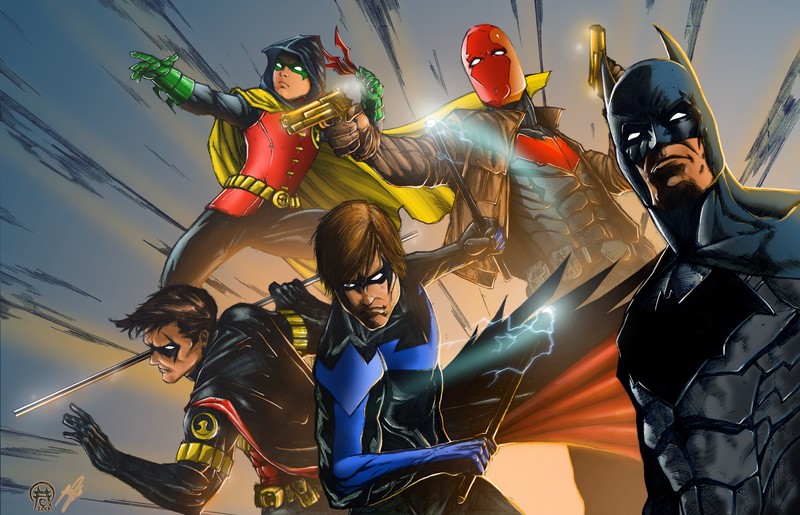batman, red hood, nightwing, robin, hd, 4k, 5k, deviantart, superheroes, artwork, digital art