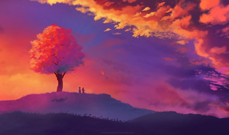 kite, colorful, painting, artist, sunset, artwork, digital art, hd, deviantart