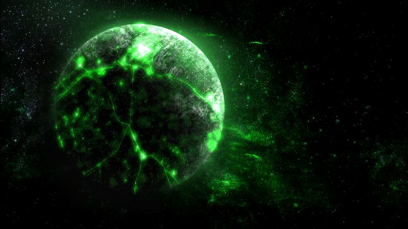 planet, green, glow, bright, space, 4k