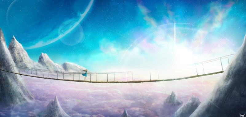 anime girl, anime, alone, bridge, artist, artwork, digital art, fantasy, hd, 4k, deviantart, 5k