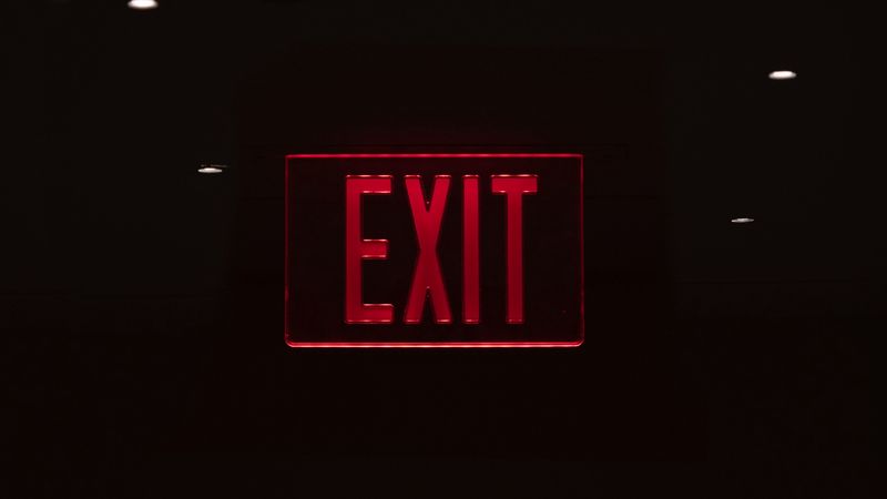 exit, sign, inscription, red, dark, 4k