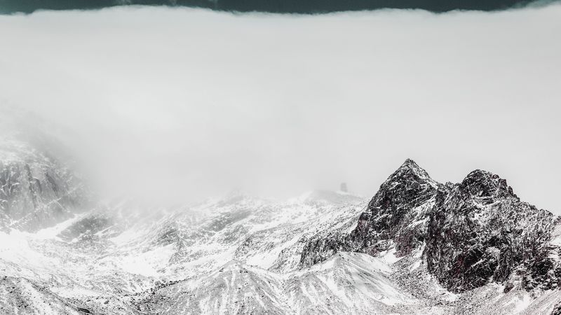 mountains, peaks, snowy, snow, landscape, 4k
