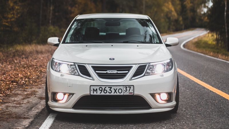 saab 9-2x, saab, car, white, front view, road, 4k