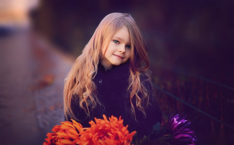 little girl, flowers, cute, hd, child