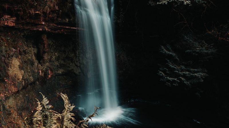 waterfall, cliff, water, stream, nature, 4k