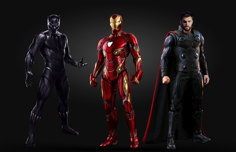 black panther, iron man, thor, hd, 4k, artwork, art, digital art, superheroes