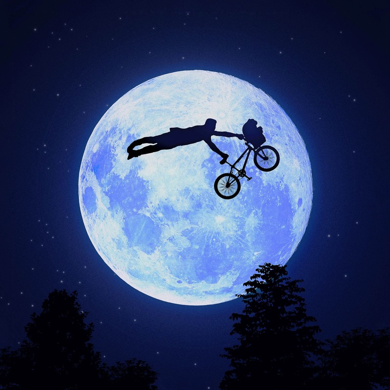 bmx, bicycle, artist, artwork, digital art, hd, moon