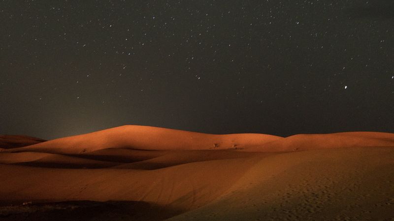 desert, night, starry sky, dunes, sand, 4k