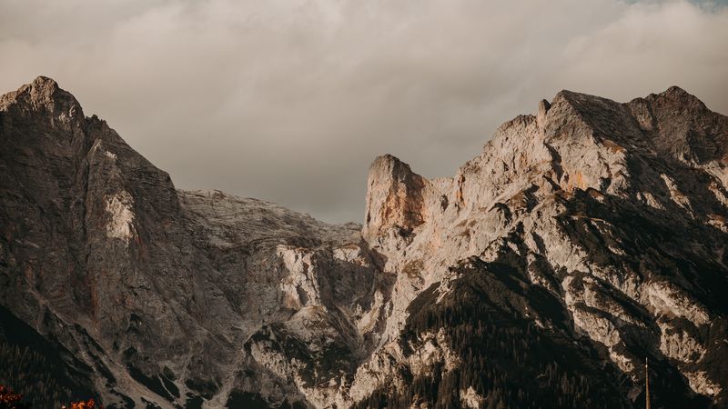 mountains, rocks, forest, slope, landscape, 4k