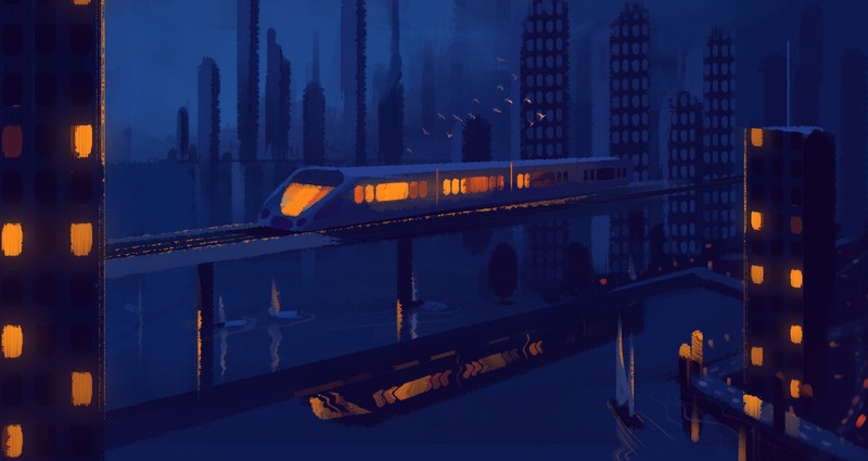 metro, train, painting, artist, artwork, digital art, hd, behance