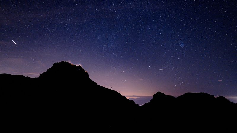 mountains, night, dark, starry sky, stars, 4k