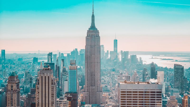 city, buildings, aerial view, skyscrapers, new york, usa, 4k