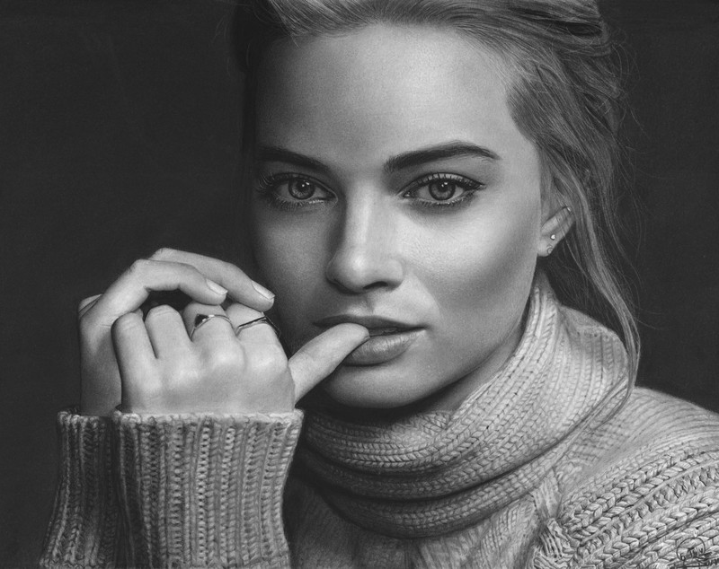 margot robbie, celebrities, girls, hd, 4k, monochrome, black and white