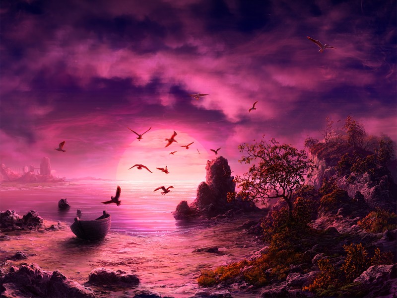 seagull, birds, purple, artist, artwork, digital art, hd, deviantart