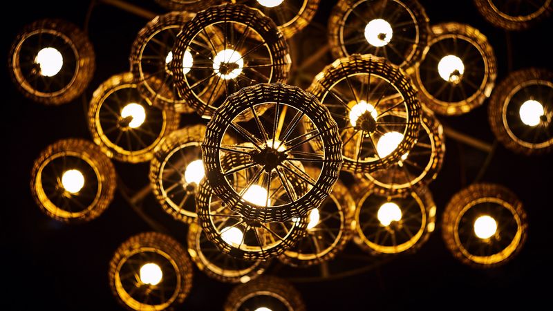 chandelier, light bulbs, light, lighting, glow, 4k