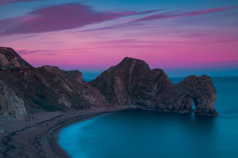 coast, shore, rocks, sunset, sunrise, pink, clouds, sky, hd, 4k, 5k