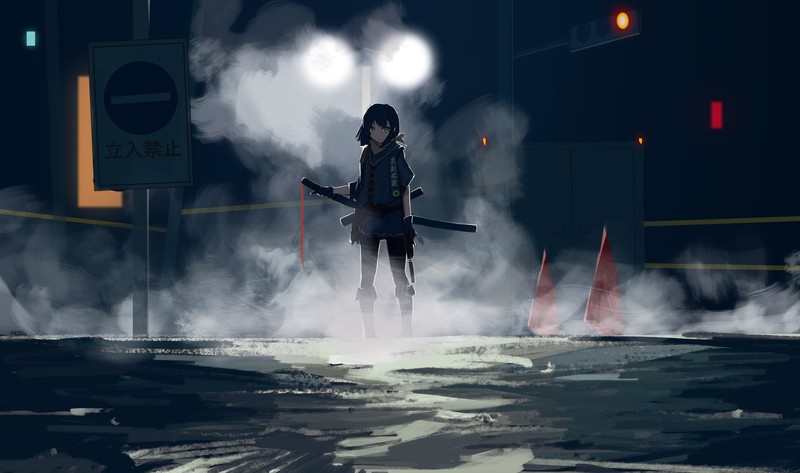 anime girl, anime, sword, artist, artwork, digital art, hd, 4k, 5k