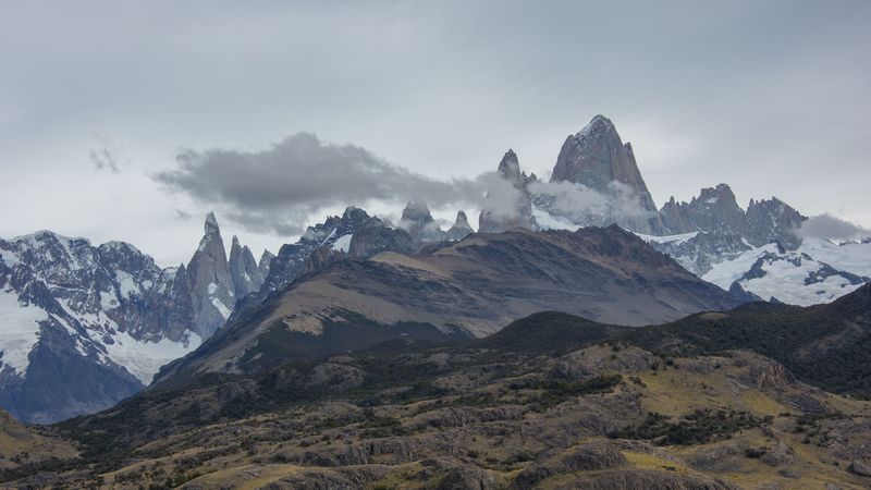 mountains, peaks, clouds, mountain range, landscape, 4k
