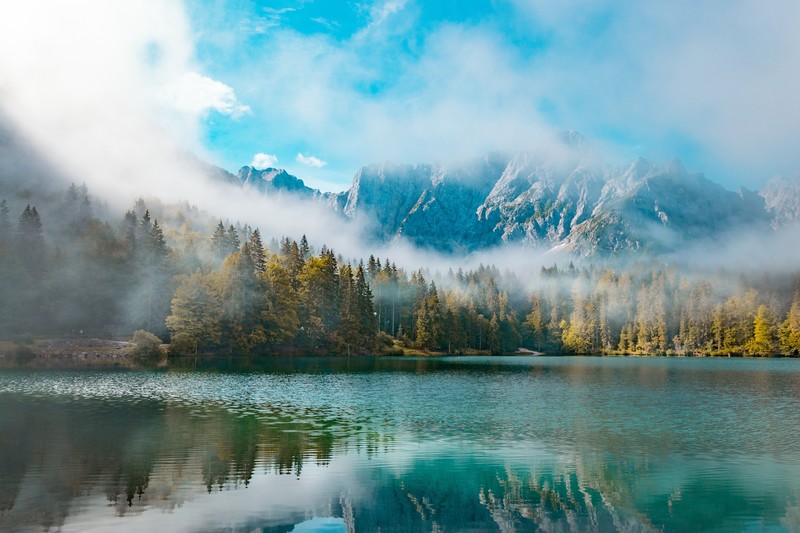 mountains, morning, lake, nature, hd, 4k