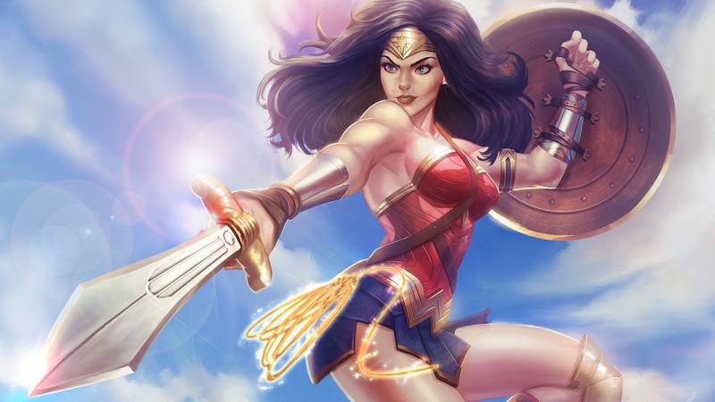 wonder woman, sword, shield, artwork, hd, digital art, deviantart, artwork