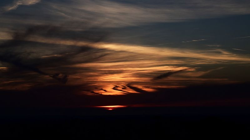sunset, dusk, horizon, clouds, dark, 4k