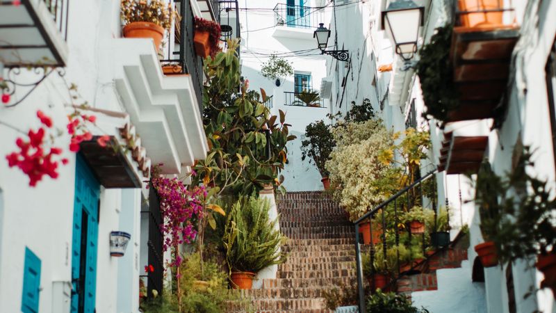 buildings, stairs, alleyway, architecture, town, 4k