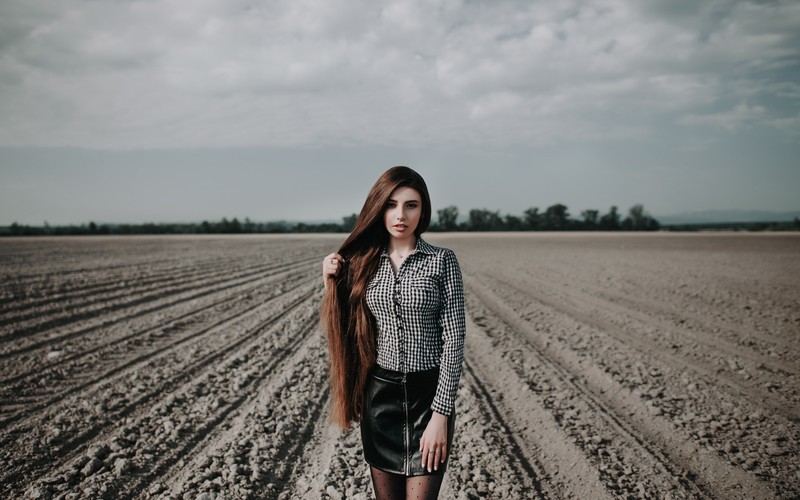 girls, model, hd, field, outdoors, depth of field