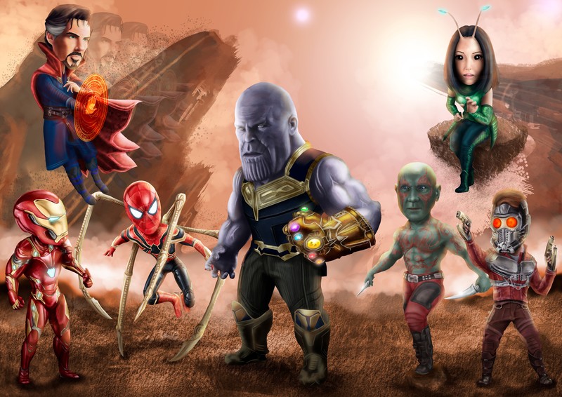 avengers infinity war, superheroes, 4k, thanos, iron man, mantis, drax the destroyer, star lord, spiderman, doctor strange, behance, artwork, digital art, artist