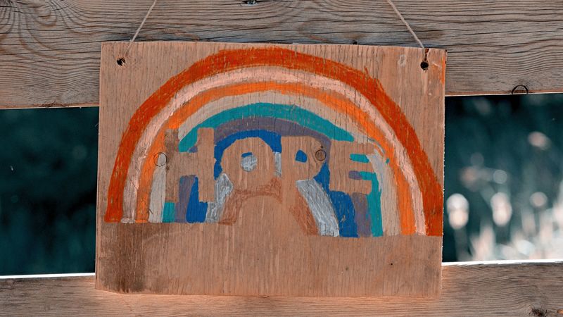 hope, inscription, word, rainbow, nameplate, 4k