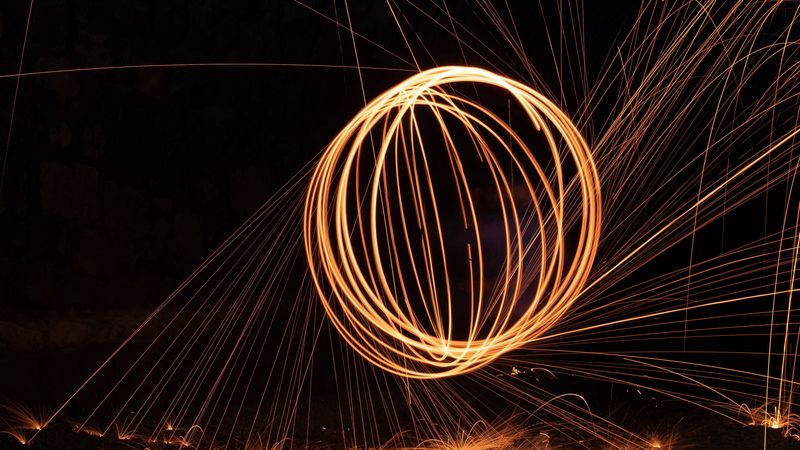 fire, sparks, light, long exposure, darkness, 4k