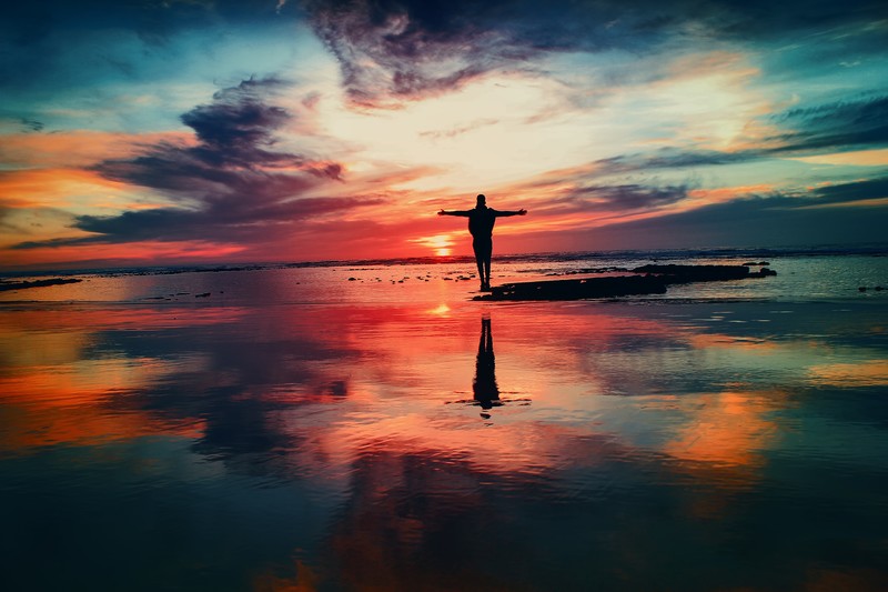 person, ocean, silhouette, photography, sunset, hd, 4k, 5k