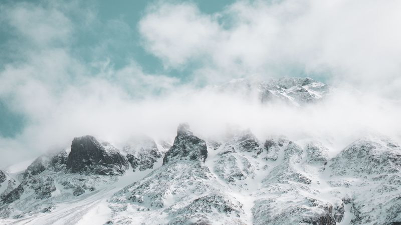 mountains, snowy, clouds, snow, landscape, 4k