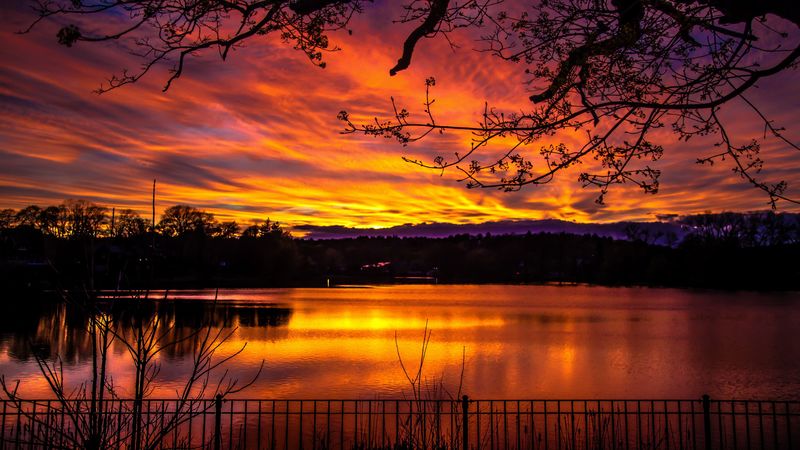 lake, sunset, dusk, dark, nature, 4k